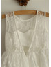 Ivory Lace Tulle Deep V Back Wedding Flower Girl Dress With Flower